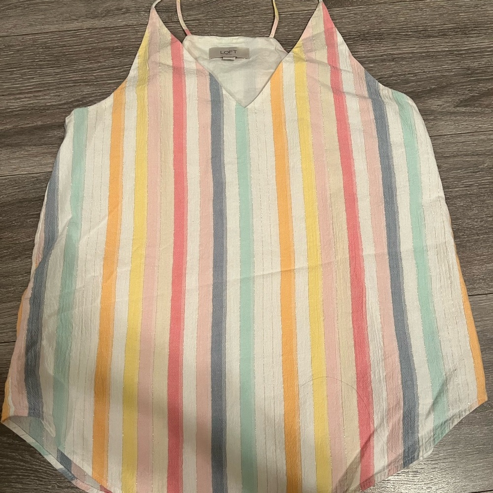LOFT Green and Pink Sleeveless Camisole Top